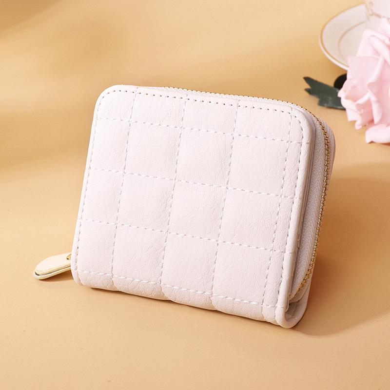 

Korean Style Mini Short Women s Wallet - Solid Color Zippered Coin Purse & Card Holder with Embroidery грязно-белый
