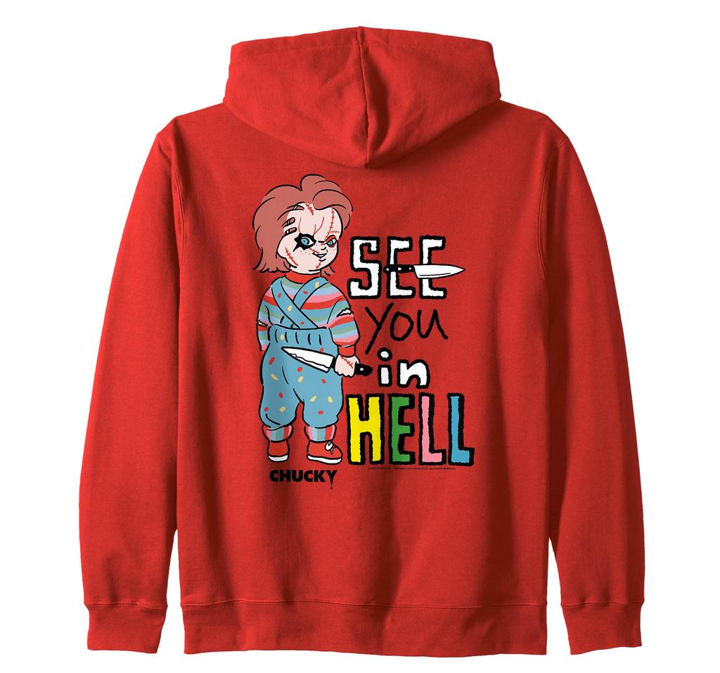 Chucky See You In Hell Scary Cartoon Knife Zip Hoodie