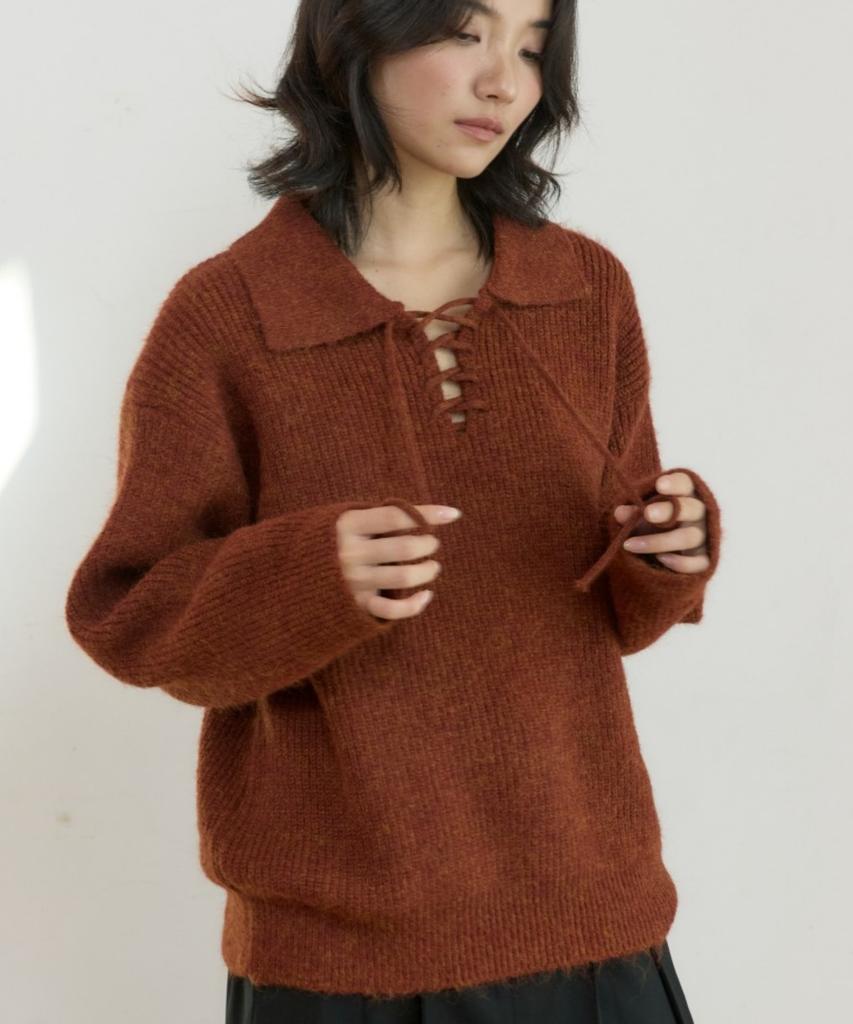 WIOE String Collar Knit Pullover_Brick