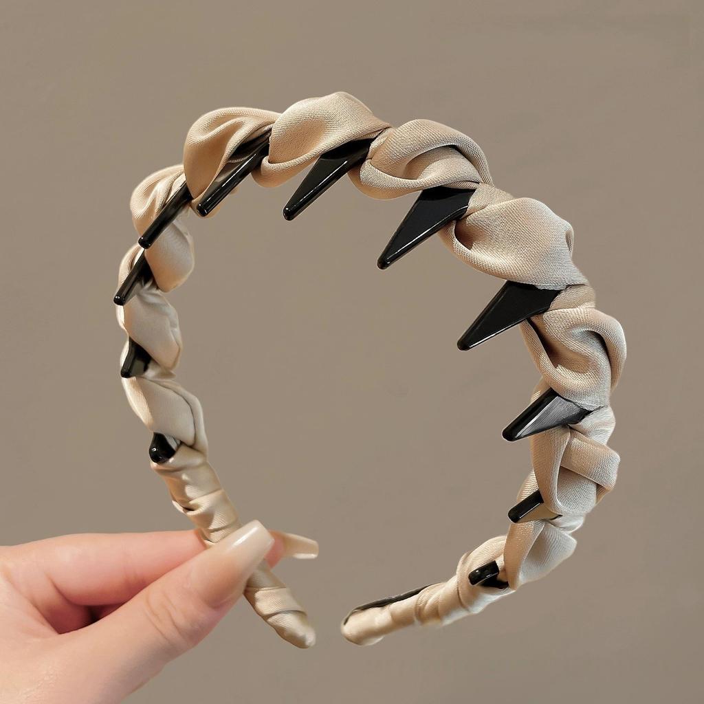 Solid Color Satins Non-Slip Headband Teeth Stretchy Fabric Wrapped Hairband for Women Daily Hair Accessories