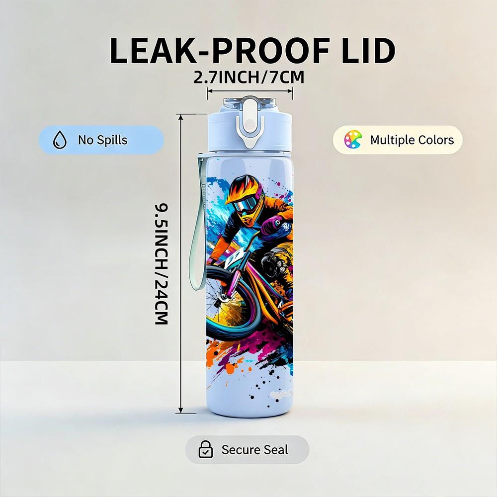 1PC Graffiti Bicycle Colorful Street Art Print 750ml Color Plastic Sports Water Bottle Leakproof Flip Straw Lid Suitable for Sports Office Home Use