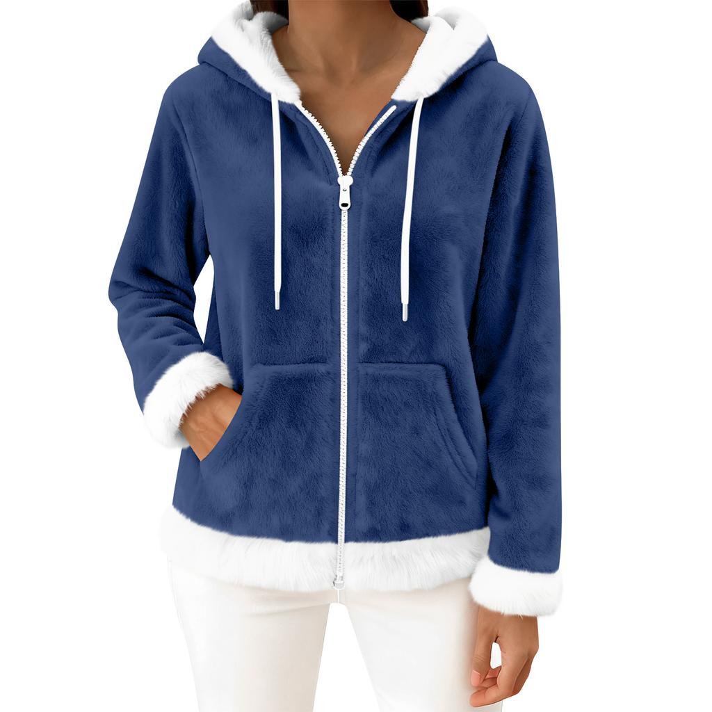 Moteriškas kasdienis madingas ilgomis rankovėmis užsegamas vilnos kardiganas su gobtuvu