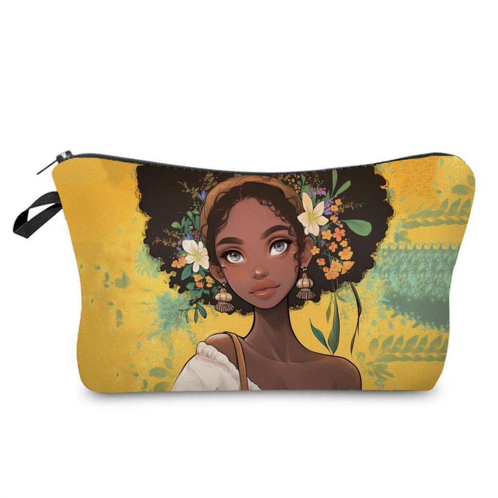 Women Black girl  Print Cosmetic Bag Toiletries Organize Travel Storage Case Bag 6425 KTB
