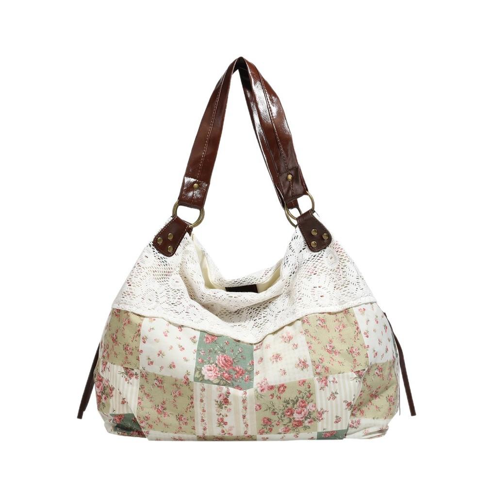 Casual Floral Cotton Patchwork Embroidered Bag For Daily Use With Lock Closure