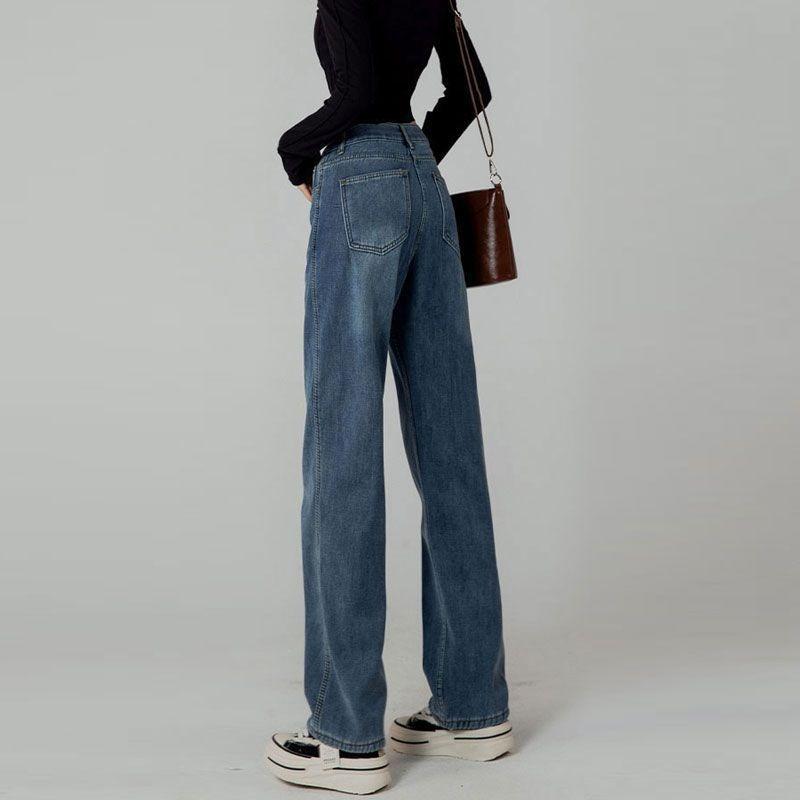 Retro Narrow Wide-leg Jeans Women's Warm Thickened High-waisted Loose Pear-shaped Straight Tube Velvet Mopping Trousers Children
