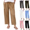 Women Loose Fit Wide Leg Drawstring Pants Casual Linen Trousers with Pockets Elastic Waistband Relaxed Fit Summer Bottoms