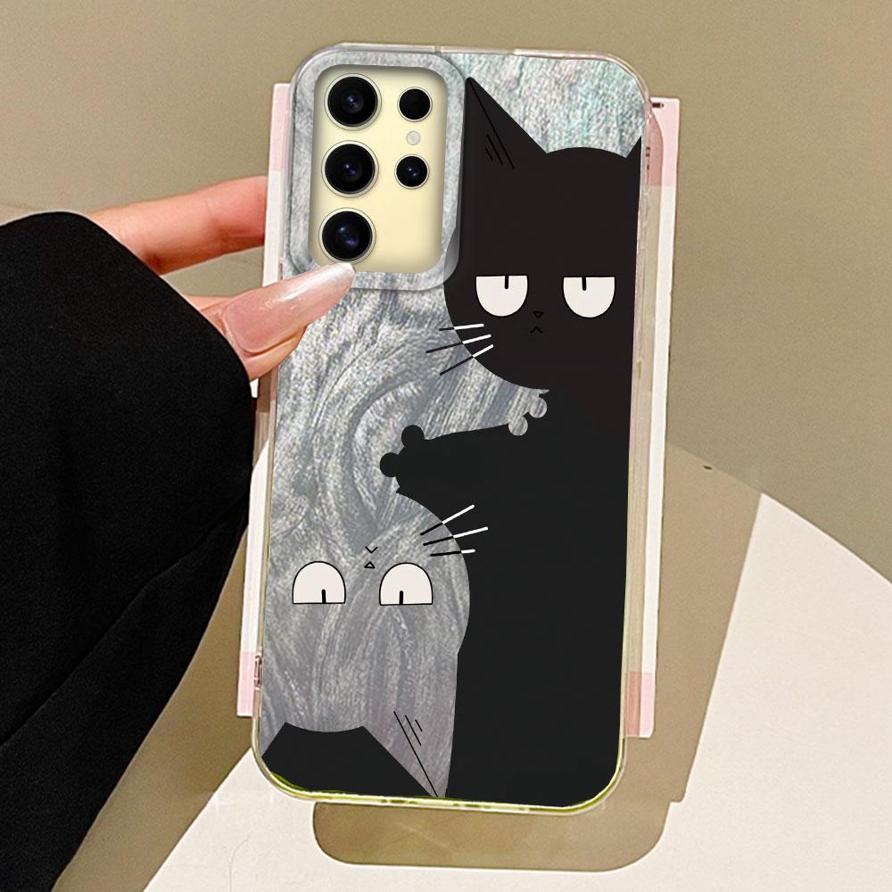 Umělecký objímající černá kočka pouzdro na telefon pro Samsung Galaxy A55 A56 A16 A26 A36 A54 A14 A24 A34 S25 S24 Skořápka Silikonový zadní kryt