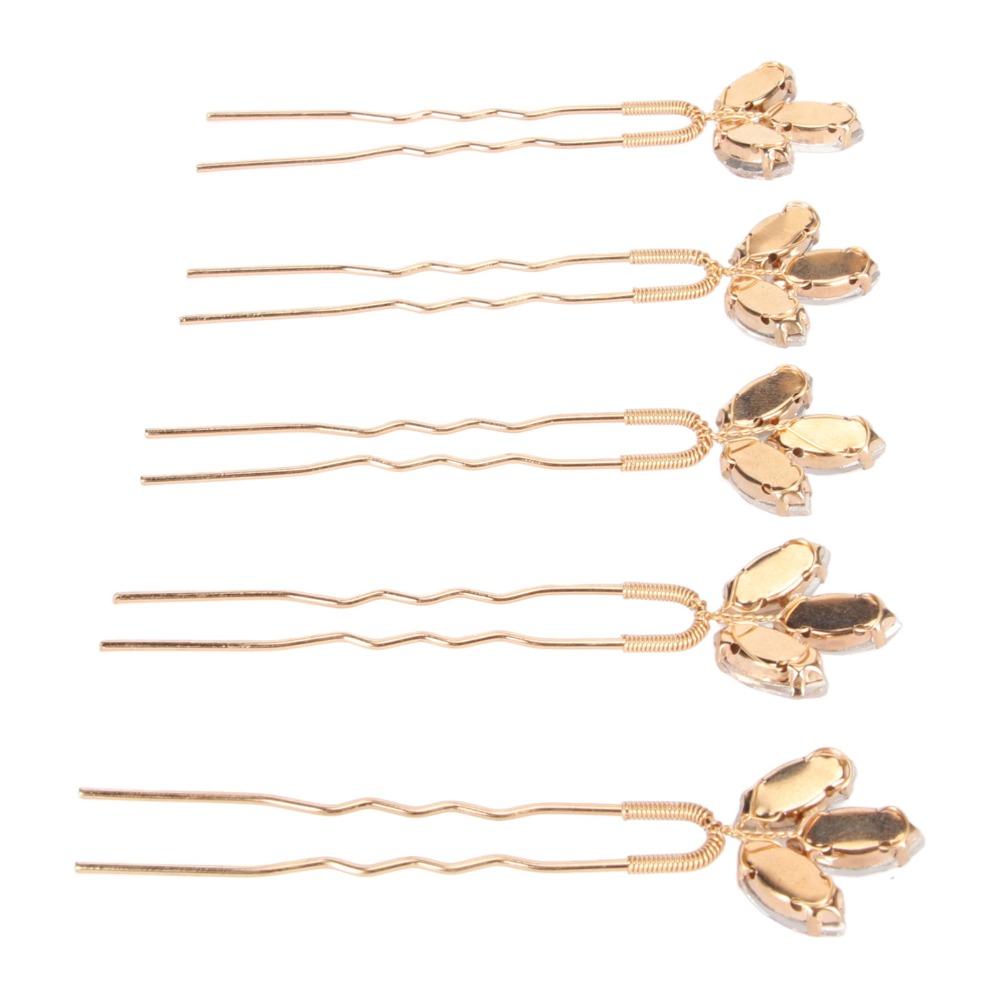 5pcs White Gold Rhinestone Hair Pins Rhinestone Design Bridal Hair Clips  For Women Girls