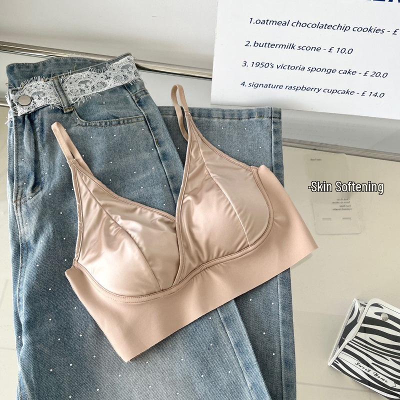 French Satin Seamless Deep V Bra with Side Support & Comfort