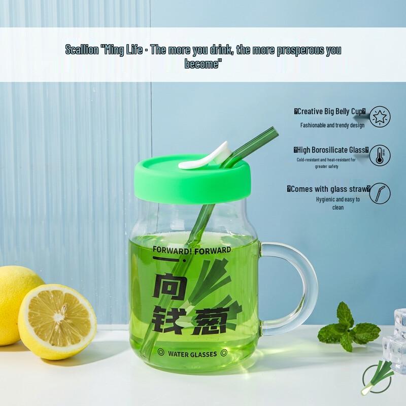 WEIMINGNUO High Borosilicate Glass Water Bottle with Lid and Straw