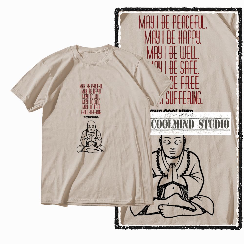 Coolmind X0050 Retro Vibe Thinker Buddha Tee Cotton Exclusive Graphic Men Tshirt Big Size Streetwear T Shirt for Men Tee Shirts