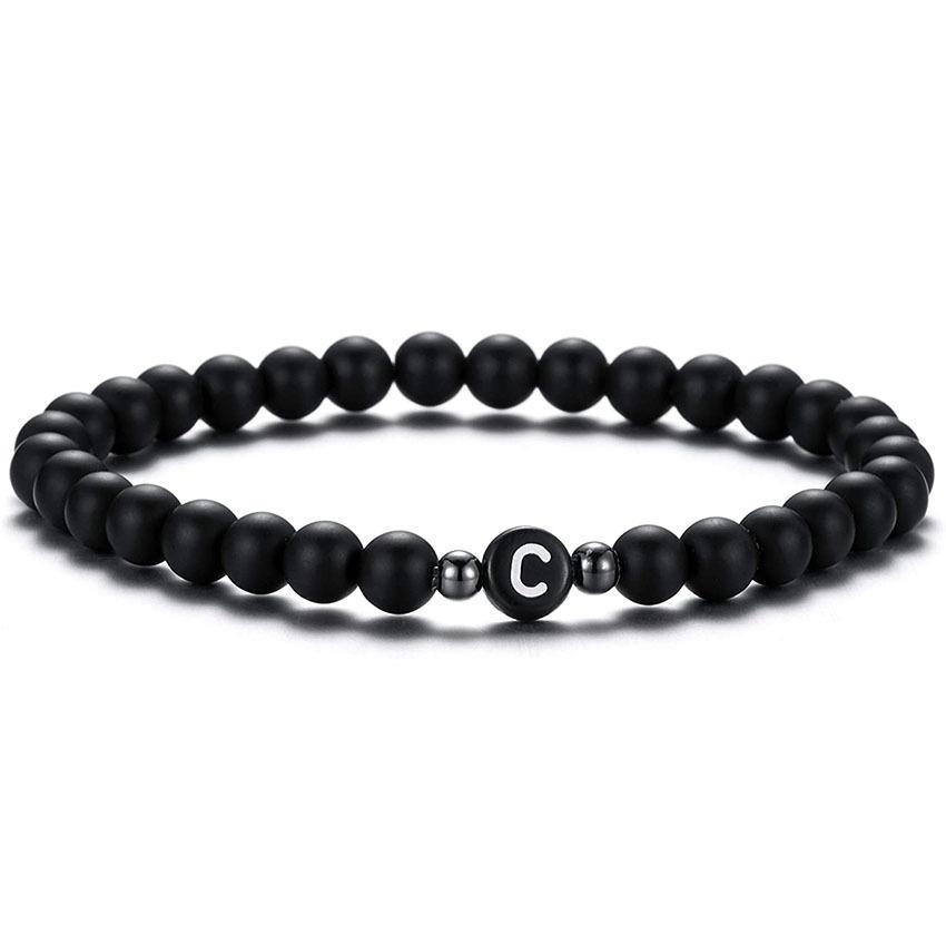 6 mm Armband aus natürlichem, mattiertem Achat für Damen und Herren, handgefertigtes Perlenarmband mit Buchstaben, modisches Design mit 26 Buchstaben, Partnerschmuck