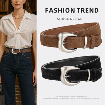 Korean Style Popular Reverse Velvet Belt Women's Hot Girl Style with Skirt Jeans Belt Genuine Leather Retro Matte Belt Women