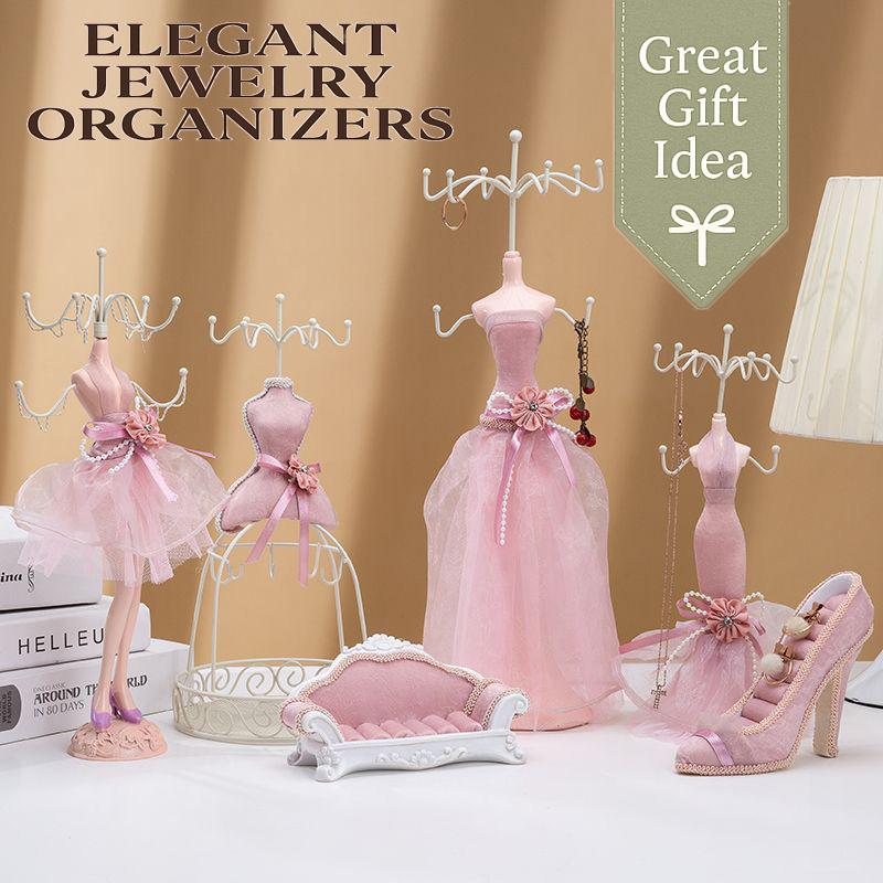 Elegant Princess Jewelry Organizer Stand Mannequin Dress Form with High Heel & Sofa Ring Holder for Necklace Earring Display