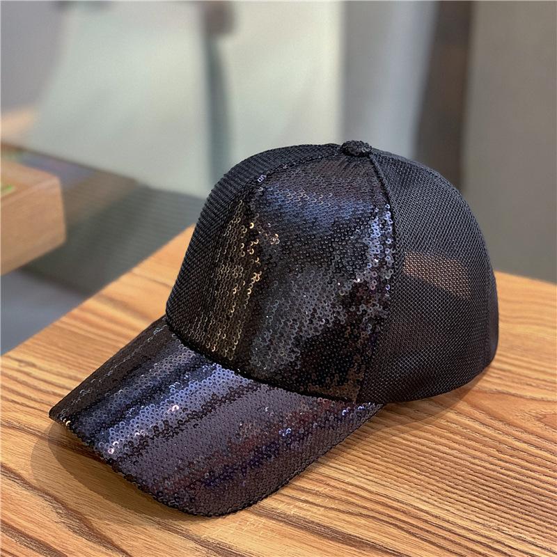 

Hat Women S Spring And Summer Colorful Sequins Mesh Cap Peaked Cap Street Baseball Cap Mesh Breathable Summer Sun Hat Adjustable 54-59 чорний