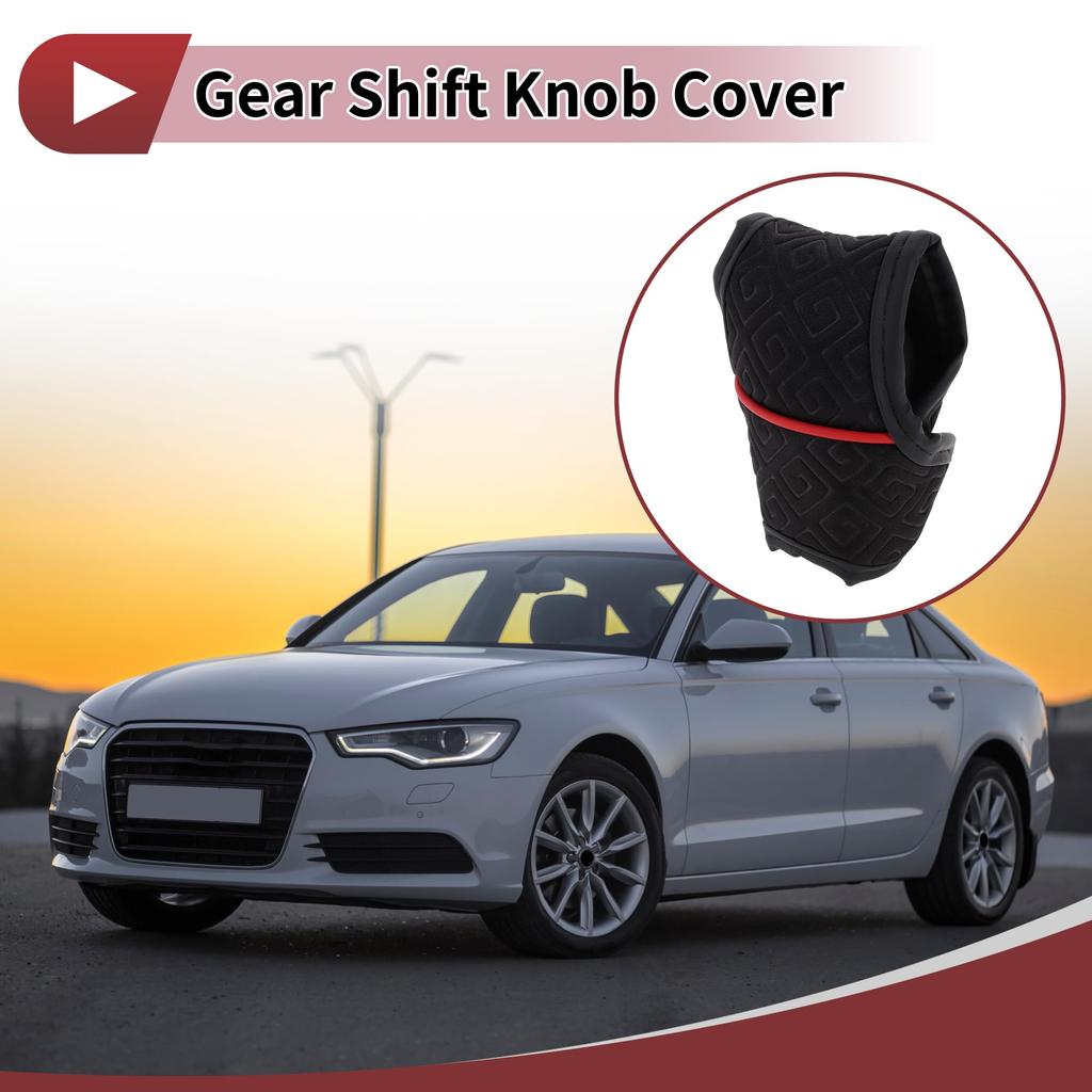 Partuto Universal Gear Shift Knob Cover for and RVs Hook and Loop Stick Shift Handle Protector PU Space Cotton Black and Red Cars, SUVs, Trucks, -