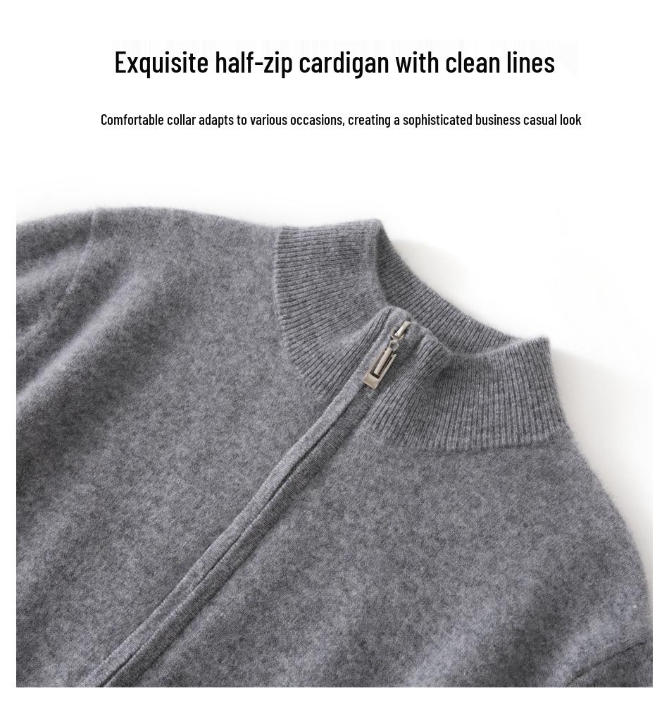 Men's Wool Cashmere Knit Zipper Cardigan - Autumn/Winter Warmth, Versatile Stand Collar, Loose Fit.