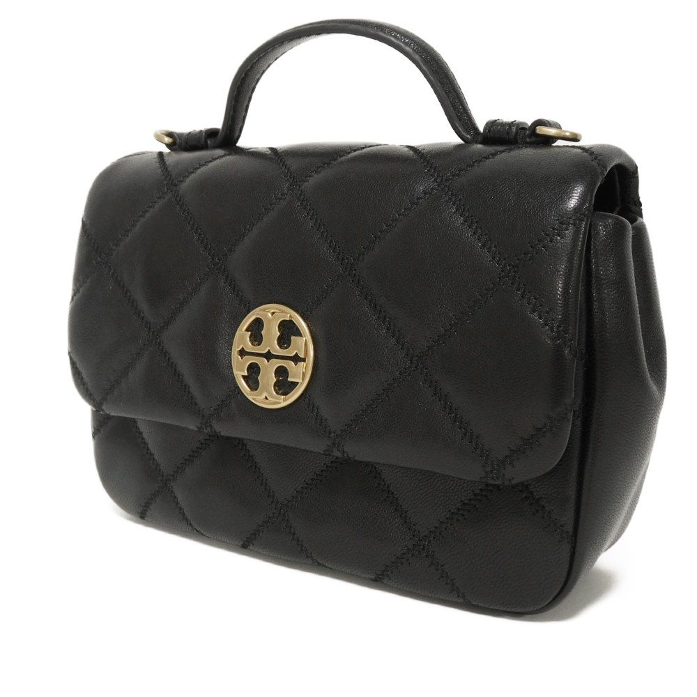 Used Willa Mini Top Handle Bag (10833) 153399 7922 Goat Quilted 2-Way Chain Double T Logo Black Women's from Japan