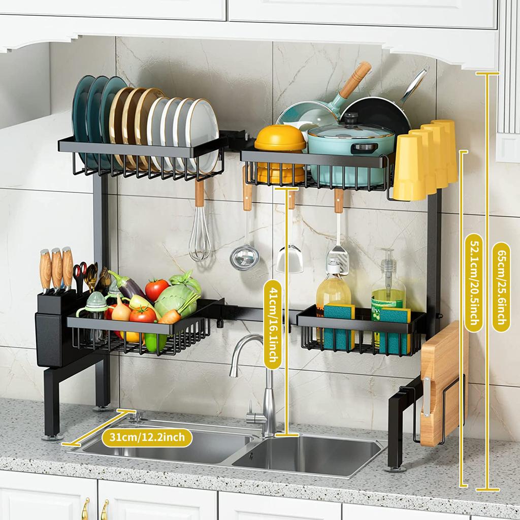 Kitchen Sink Rack, Dish Drying Rack, Adjustable Width Multi-Functional Large-Capacity Kitchen Organizer