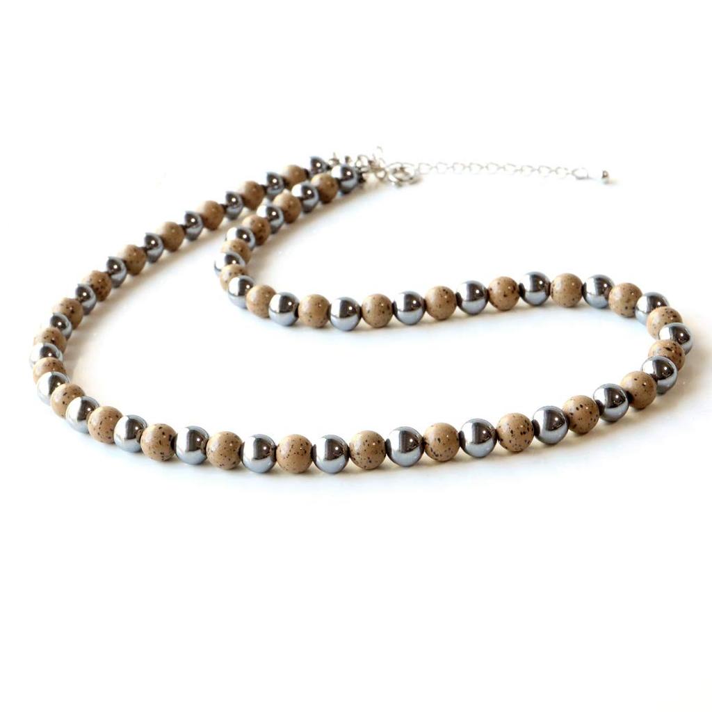 [GOLD STONE] Genuine Terahertz Orange Beitou Stone Necklace, 6mm, Super Far Infrared, Hokutolite, 40cm Long