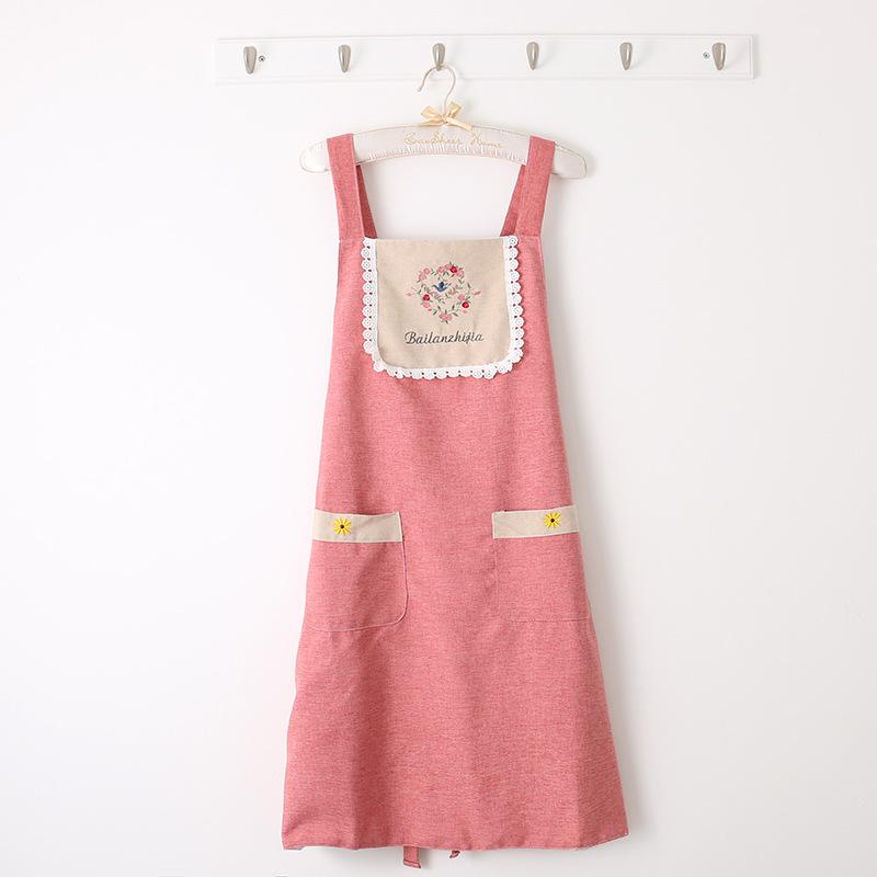Fashion Sleeveless Embroidered Apron Ladies Cooking Kitchen Household Summer Shoulder Strap Strap Waterproof Catering 75*65cm