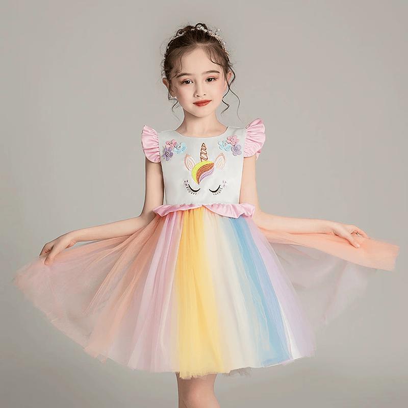 9i9 Girls  Unicorn Rainbow Mesh Princess Dress 130
