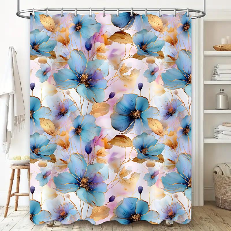Blue Flowers Shower Curtain Bathroom Decor Waterproof Fabric Wall Hanging Home Decoration Modern Style 3D Print Pattern Personal