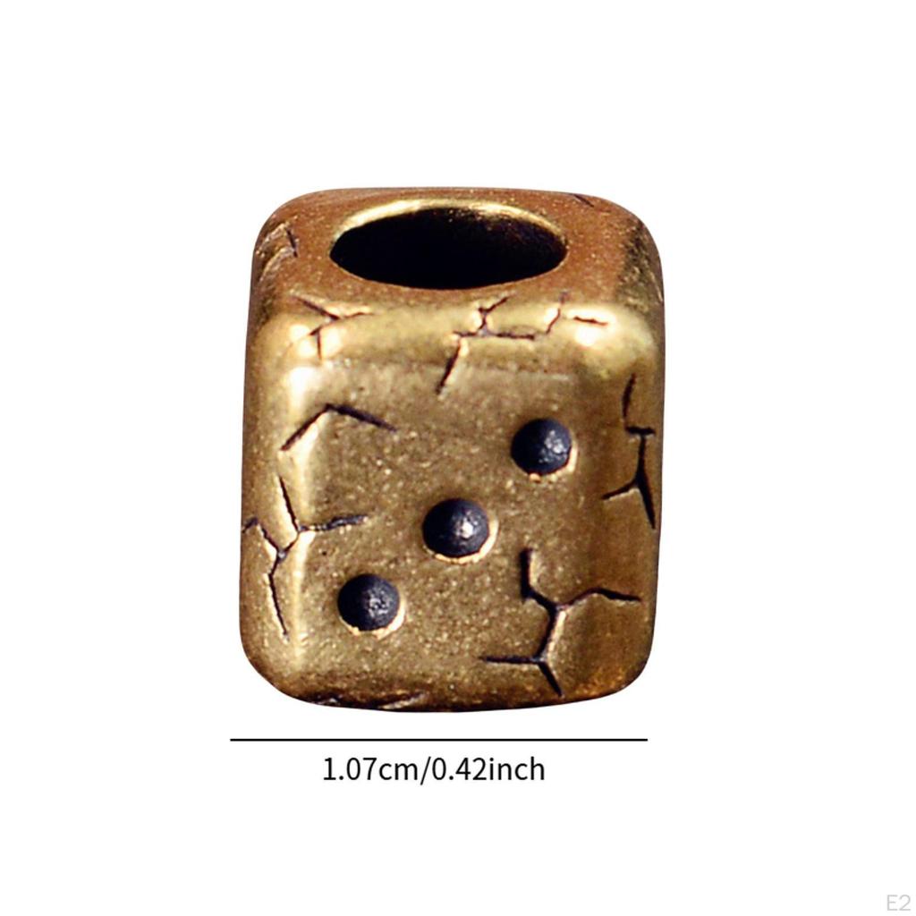 Brass Cube Dice Paracord Bead Charms DIY Crafts Bracelet Zipper Tool Pendant Large Hole Retro