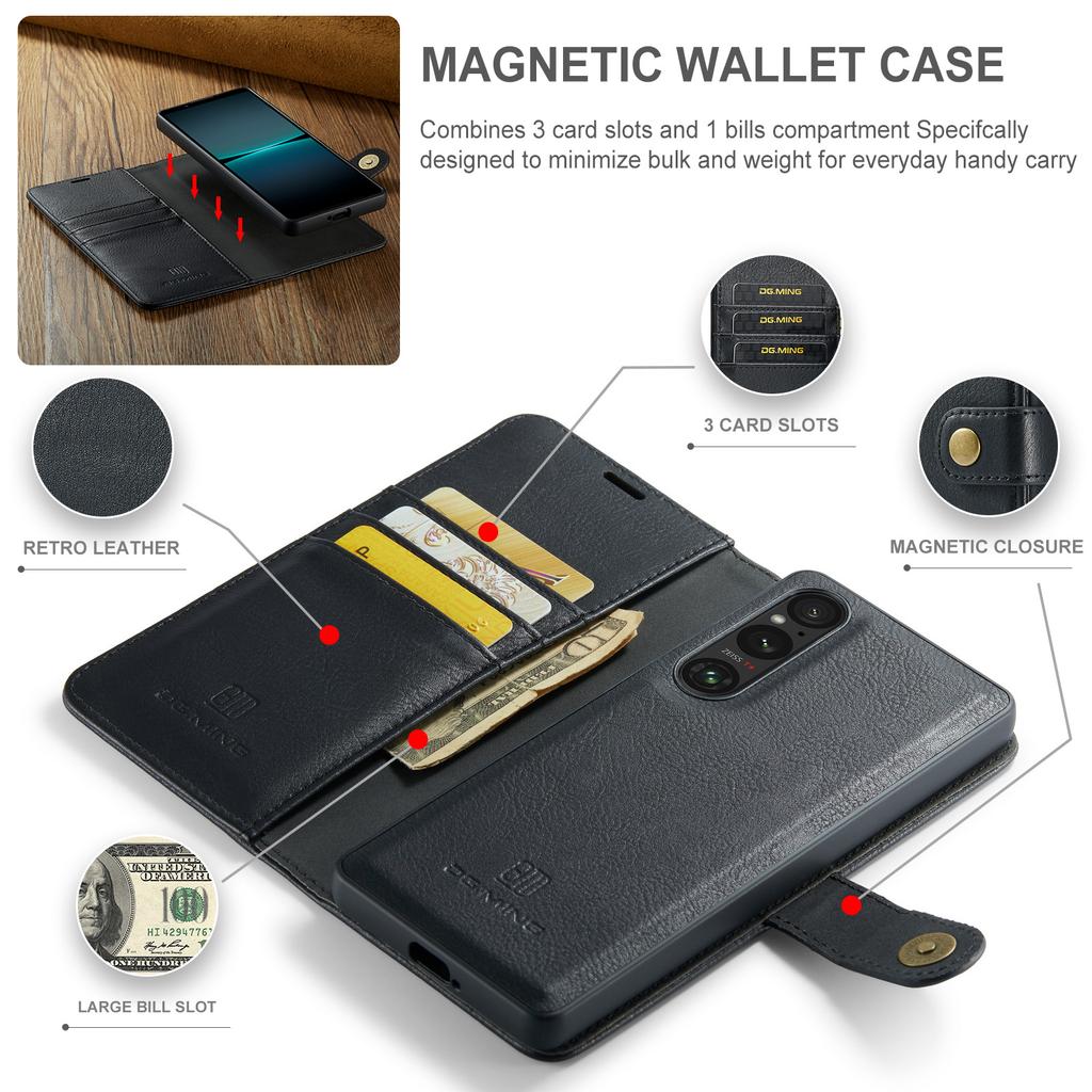 DG.MING for Sony Xperia 1 VI Case Detachable Split Leather Phone Cover