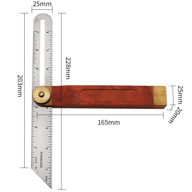 Angle Rulers Gauges Tri Square Sliding T-Bevel with Wooden Handle Level Measuring Tool Wooden Marking Gauge Protractor