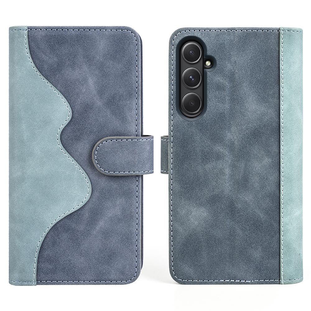 

For Samsung Galaxy A55 5G Case PU Leather+TPU Color Splicing Phone Wallet Cover Blue