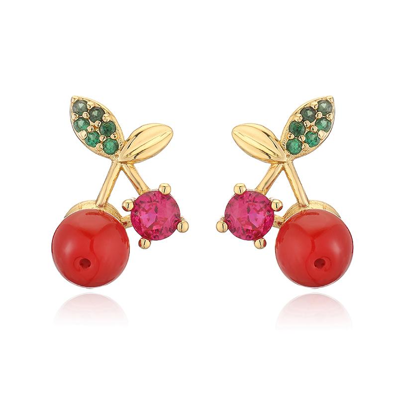 

1 Pair Of Elegant And Trendy Fruit Cherry Strawberry Earrings With Rhinestones Suitable For Women s Zircon Accessories Other