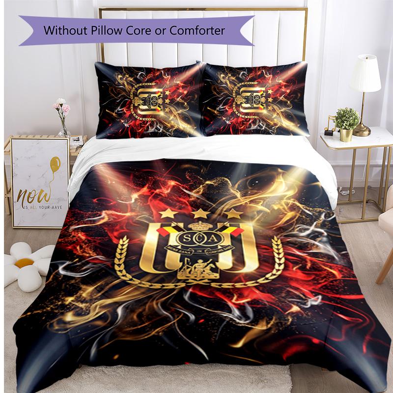 Set Lenzuola 3 Pezzi Stampato FC Anderlecht Traspirante Copripiumino con Federe Biancheria da Letto Decorativa per Camera da Letto Casa