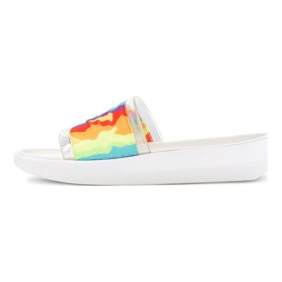 Slide Cali Collage Stoff Bequeme Slide Flache Mode Sandalen Damen Sandalen Regenbogenstreifen 1120001-RSTR