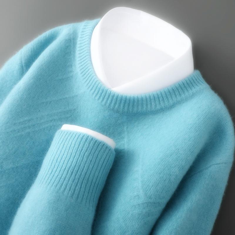 Men's Diamond Jacquard Pure Wool Pullover - Thick, Soft, and Smooth Round Neck Sweater for Autumn/Winter 2025.