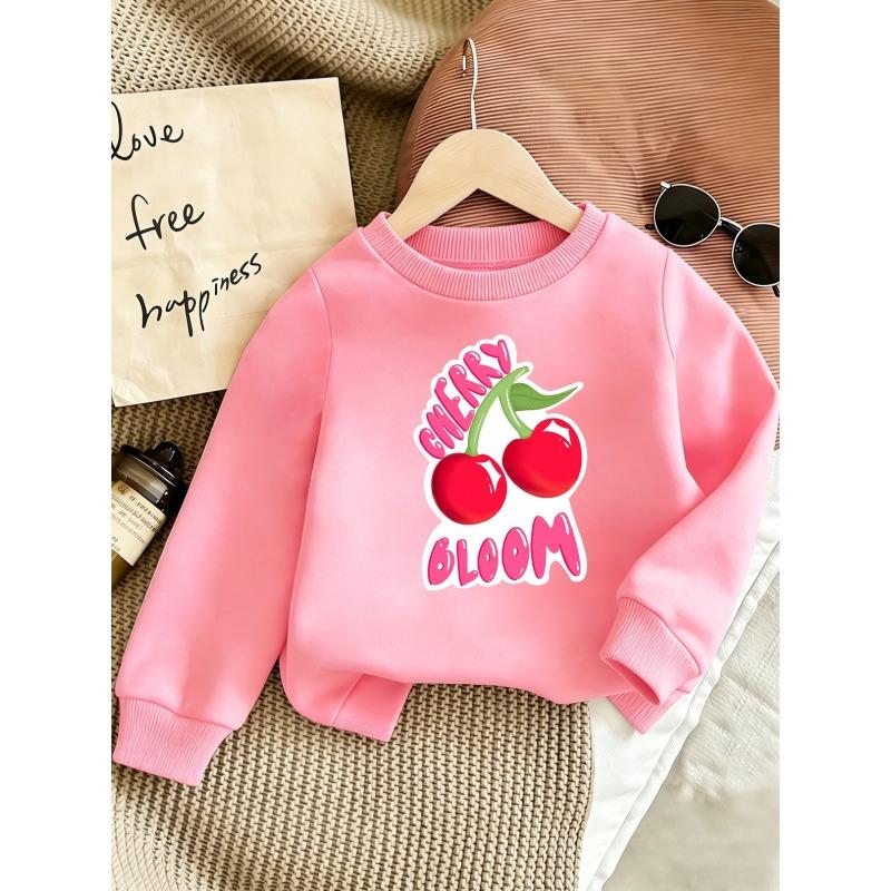 European sizes Cute Cherry Print Pattern 0-3 Years Kids' Comfortable Lightweight Crewneck Sweatshirt Suitable for Outdoor Wear