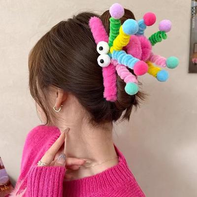 Haarklammern, flauschige Plüsch-Haarspangen, Kieferklemme, kräftige Farbe, handgefertigt, Frühling