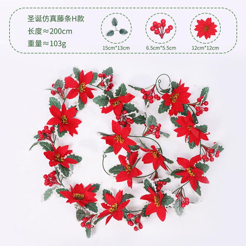 Christmas Rattan European And American Home Decoration Arrangement Artificial Fake Leaves Simulation Christmas Decoration Rattan