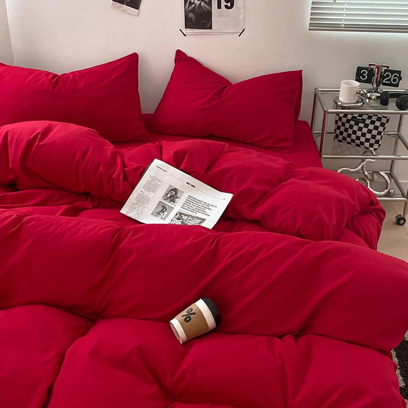 

Большой красный комплект свадебного постельного белья из четырех предметов, стиранный хлопок, простой однотонный пододеяльник 3-piece Set, 150*200cm красный