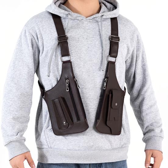 Faux Leather Armor Wallet Adjustable Underarm Shoulder Holster Chest Pouch Anti Pickpocket Wallet Phone Bag for Men Travel Camping Hiking
