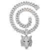 3D Animal Cat Pendant Cuban Chain Necklace with Full Diamond Zinc Alloy and Drip Oil Finish for Hip Hop Enthusiasts