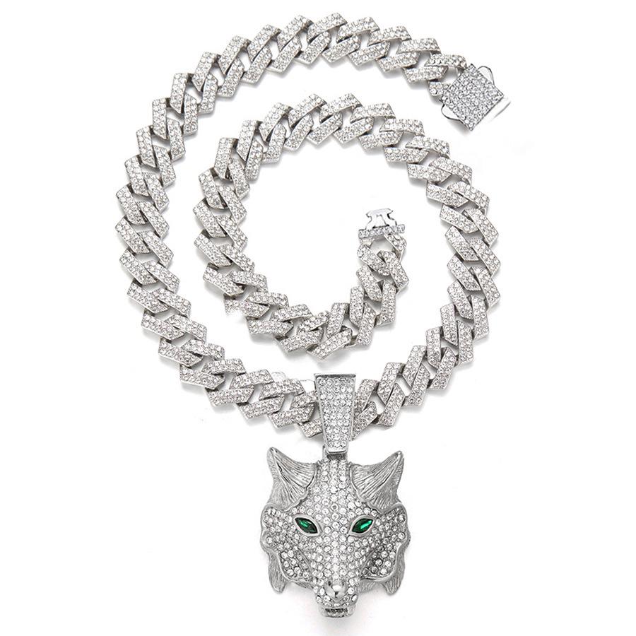 3D Animal Cat Pendant Cuban Chain Necklace with Full Diamond Zinc Alloy and Drip Oil Finish for Hip Hop Enthusiasts