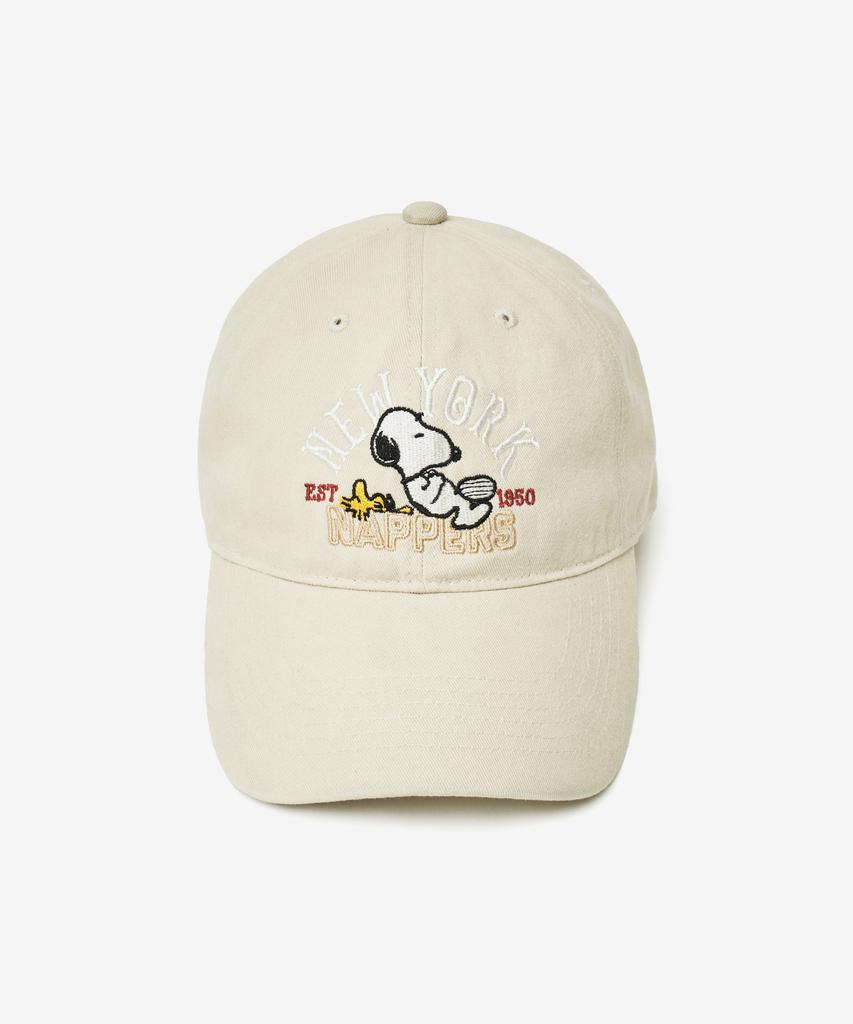 VTWO New York Snoopy Pigment Washed Ball Cap (Beige)