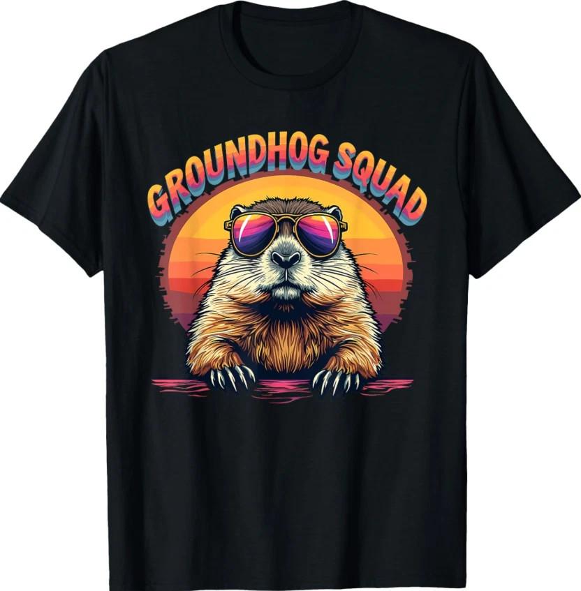 Groundhog Squad Funny Groundhog T Shirt Cute Animal Retro Vintage Graphic Tee XL