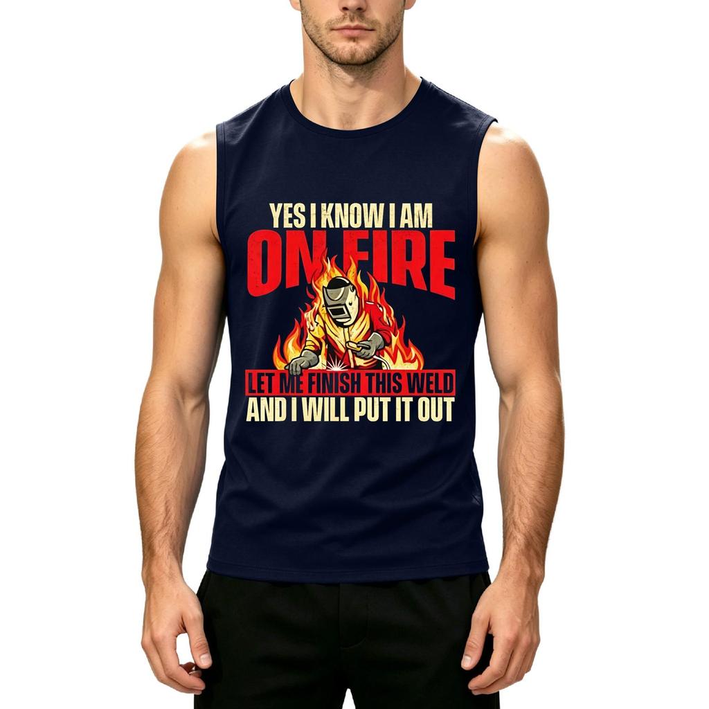 Men's Sleeveless Casual Tank Top Labor Day Print Crew Neck Lightweight Summer Workout Shirt