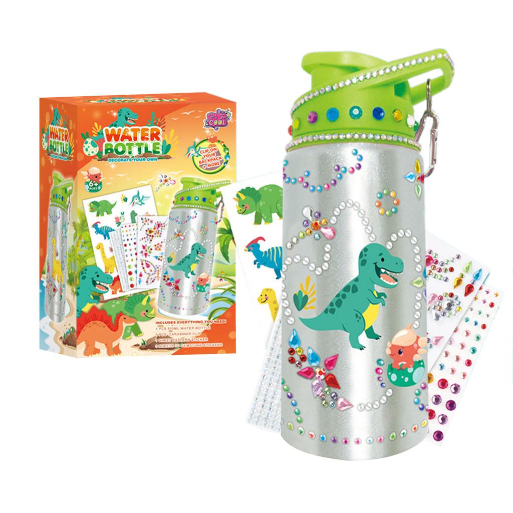 DIY Diamond Water Bottle Dinosaur Thermos with Gems Stickers Metal Vacuum Insulated Mug Birthday Gift for Girls Children