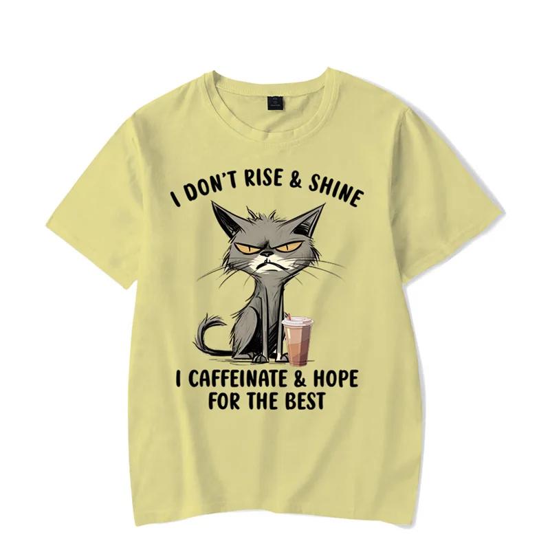 I Don’t Rise & Shine Graphic T Shirts Funny Cat Tshirt Black Tops Clothing Fashion Harajuku T-shirts WoBrand T-shirt