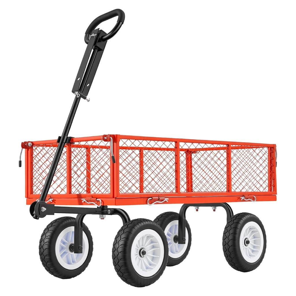 Carro de Jardín, 408,2 kg, Carro Utilitario de Acero de Alta Resistencia para Patio y Jardín con Ruedas de 10 Pulgadas, Taburete de Jardinería para Exteriores con Asa Ajustable, Desmontable