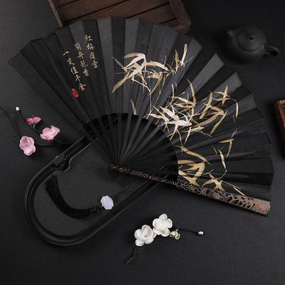 Man Ancient Style Hanfu Props Folding Hand Fan Girl Chinese Folk Dance Performance Portable Fan Bamboo Ribs Cloth Decorative Fan