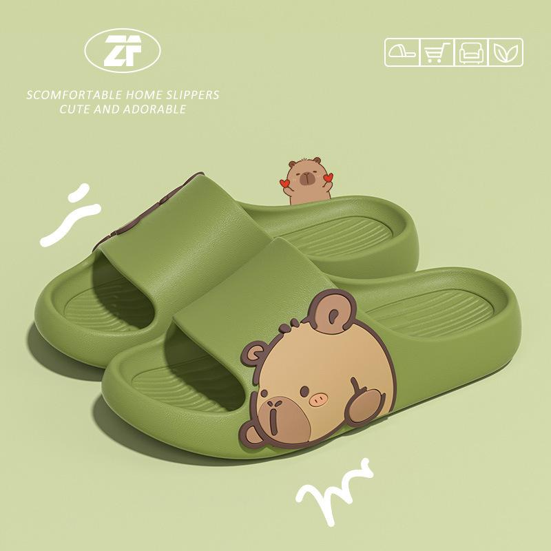 

Модные женские тапочки Капибара 2025 Модные Милые Удобные Домашние Повседневные Туфли Нескользящие Сандалии для Ванной Комнаты Мультяшные Уличные Пляжные Туфли 40-41 зелёный